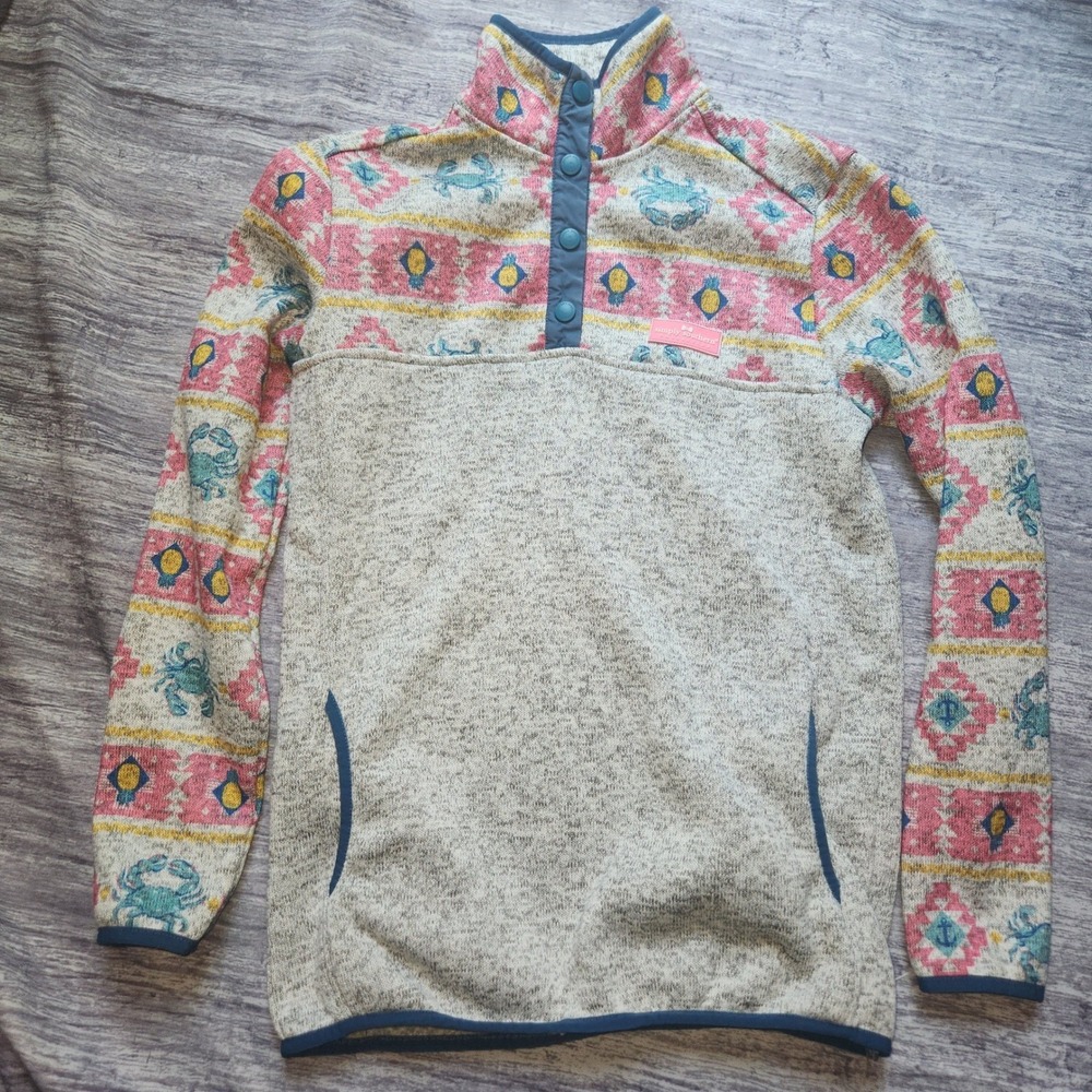 Simply Southern Pullover Aztec Crab Print Quarter Snap Fleece‎ Small